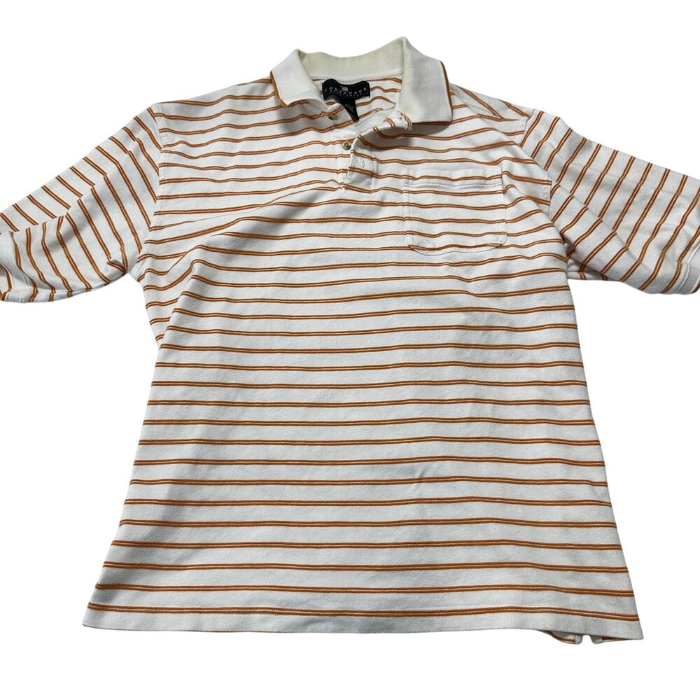 Consensus Golf Polo Shirt XLT Orange White Striped Short Sleeve STAIN COLLAR